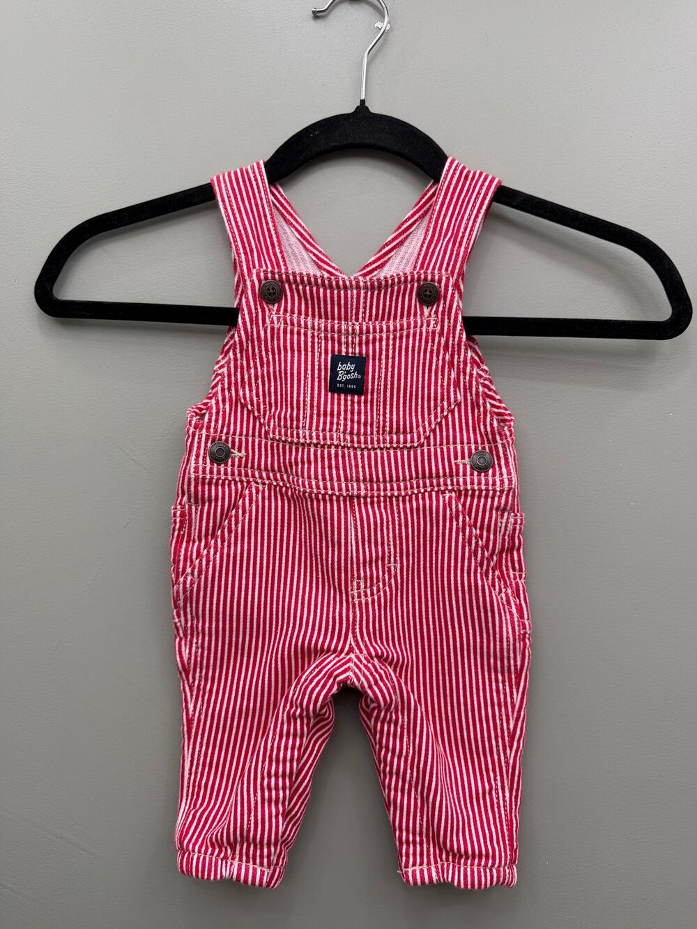 OshKosh B'gosh Baby 3M Red Hickory Stripe Overalls Vestbak Railroad